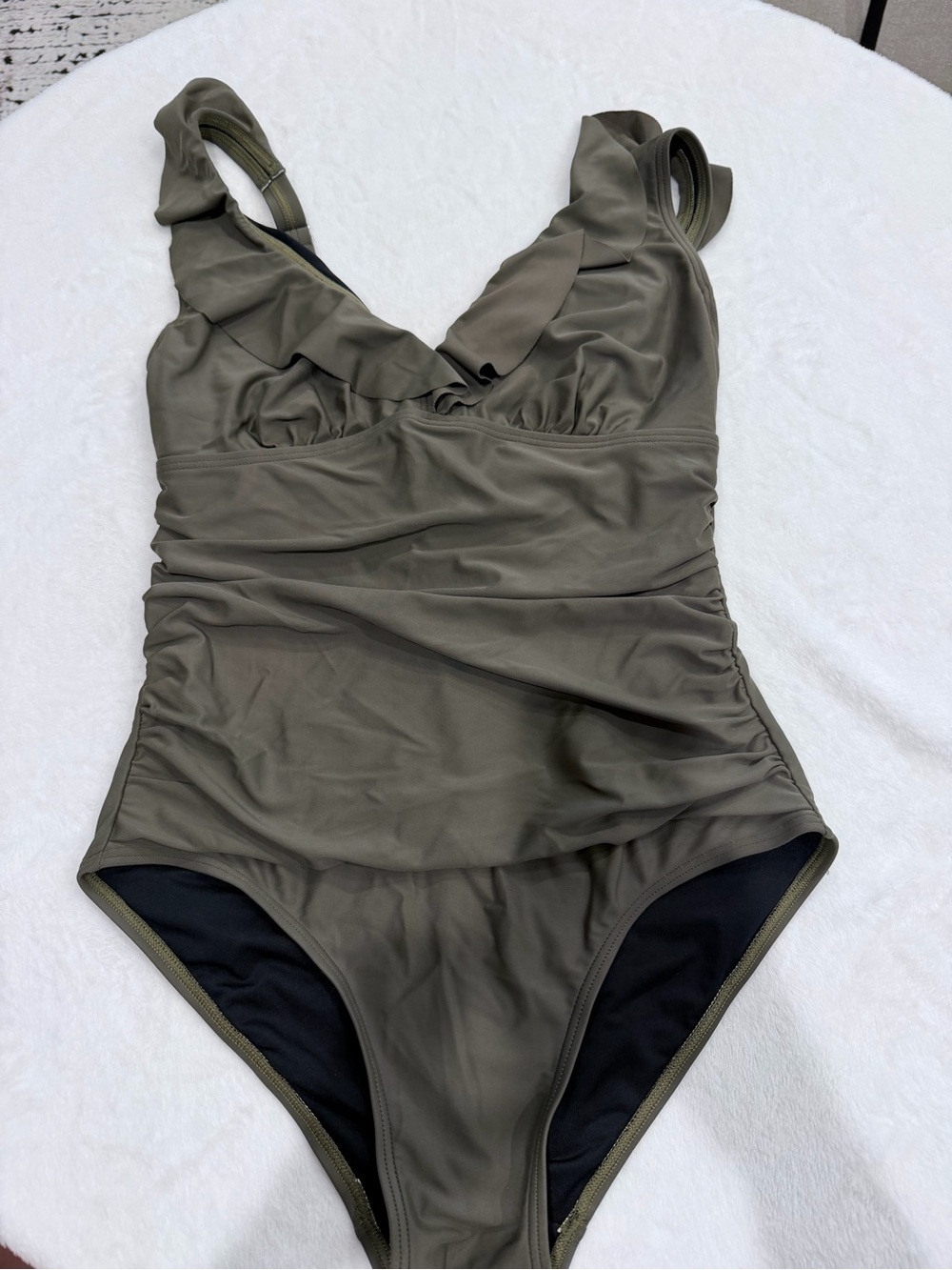 DKNY Olive Green One-Piece Swimsuit with Ruching
